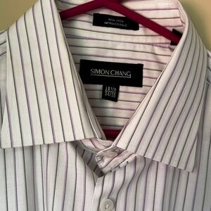 Simon Chang dress shirt in white with lavender and black pin stripe